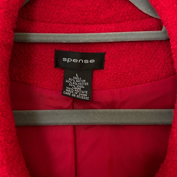 Spense Red Boiled Wool Swing Coat 3/4 Sleeves w Buttons w Collar w Pockets - Picture 3 of 14